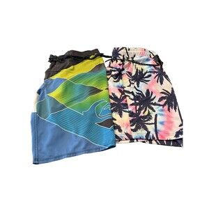 2 Mens Board Swim Shorts Colorful Bright Sz M, Quicksilver Summer swim skate